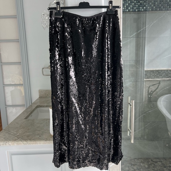 ZARA SEQUIN MIDI SKIRT BLACK - Picture 13 of 13